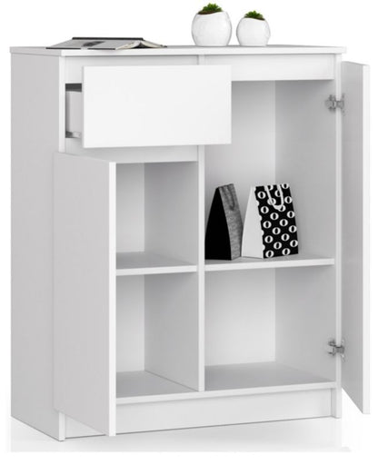 Kommode Akord K80 Hvid 80 cm 2 døre 1 skuffe mat hvid farve 4 hylder 80x40x99 cm 1 stk.