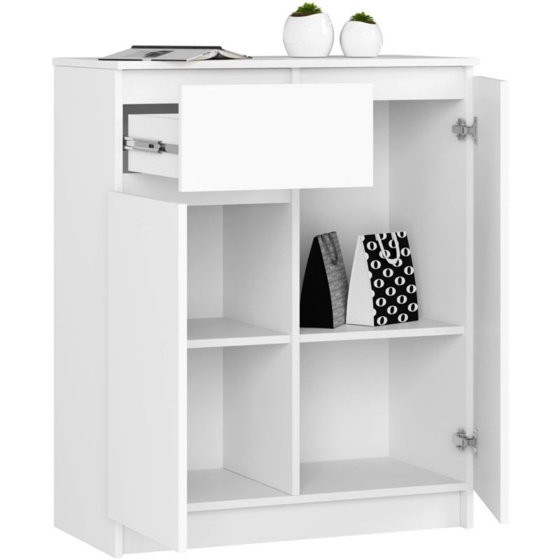 Komoda Akord K80 Hvid 80 cm 2 Låger 1 Skuffe Mat 4 Hylder 80x40x99 cm