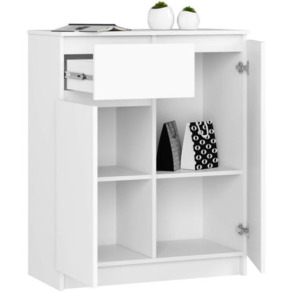 Komoda Akord K80 Hvid 80 cm 2 Låger 1 Skuffe Mat 4 Hylder 80x40x99 cm