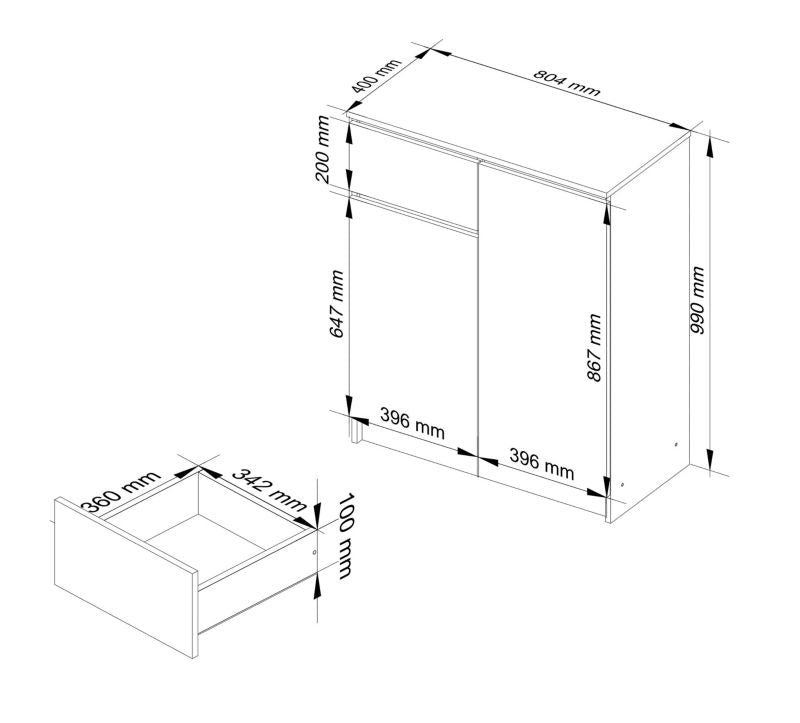 Komoda Akord K80 Hvid 80 cm 2 Låger 1 Skuffe Mat 4 Hylder 80x40x99 cm