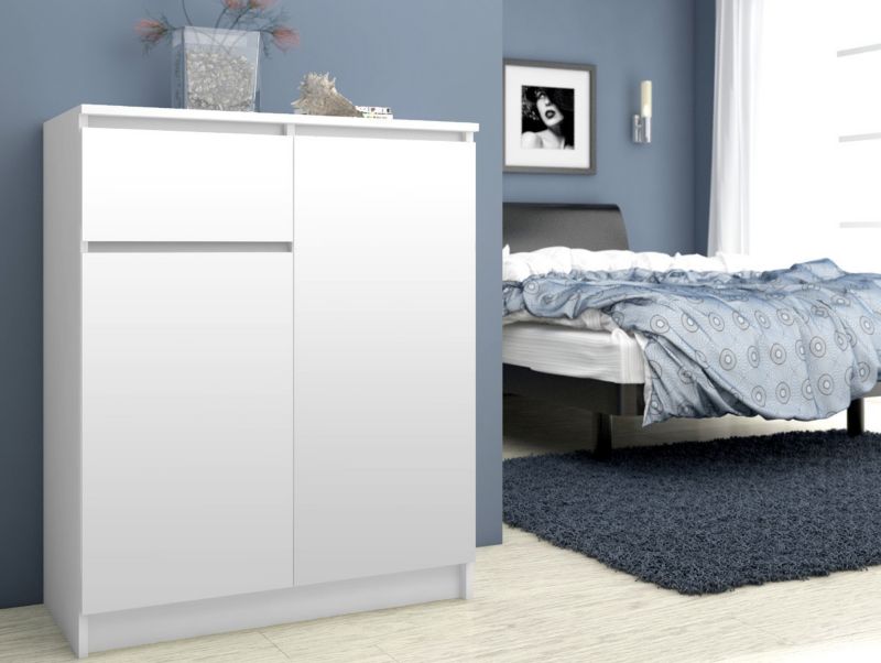 Kommode Akord K80 Hvid 80 cm 2 døre 1 skuffe mat hvid farve 4 hylder 80x40x99 cm 1 stk.