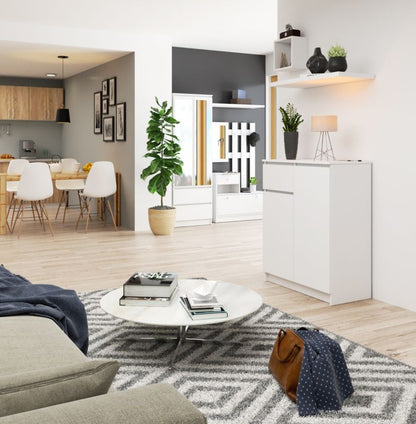 Kommode Akord K80 Hvid 80 cm 2 døre 1 skuffe mat hvid farve 4 hylder 80x40x99 cm 1 stk.