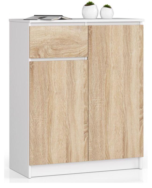 Kommode Akord K80 hvid 80 cm 2 døre 1 skuffe farve Sonoma eg mat 4 hylder 80x40x99 cm 1 stk.