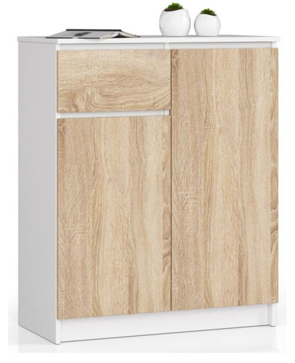 Kommode Akord K80 hvid 80 cm 2 døre 1 skuffe farve Sonoma eg mat 4 hylder 80x40x99 cm 1 stk.
