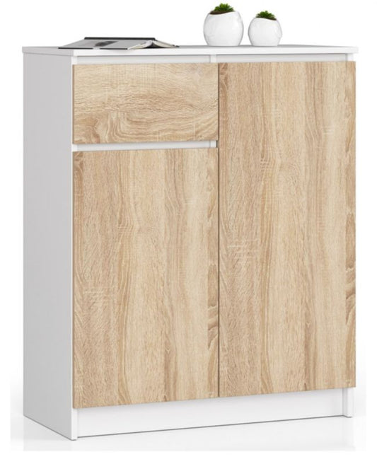 Kommode Akord K80 hvid 80 cm 2 døre 1 skuffe farve Sonoma eg mat 4 hylder 80x40x99 cm 1 stk.