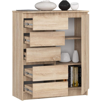 Komoda Akord K80 80 cm Eg Sonoma Mat 1 Låge 5 Skuffer 3 Hylder