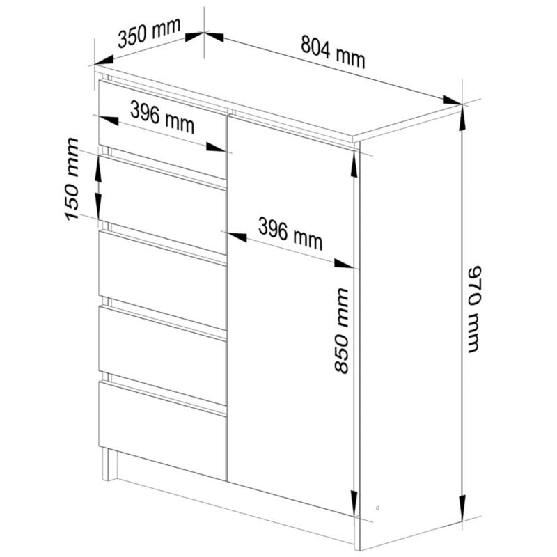 Komoda Akord K80 80 cm Eg Sonoma Mat 1 Låge 5 Skuffer 3 Hylder