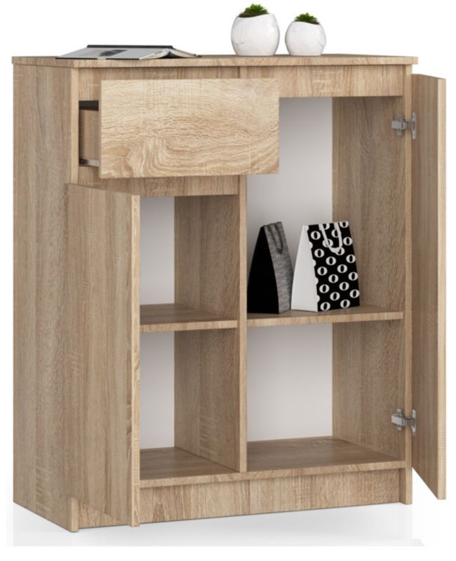 Kommode Akord K80 Eg Sonoma 80 cm 2 døre 1 skuffe farve Eg Sonoma mat 4 hylder 80x40x99 cm 1 stk.
