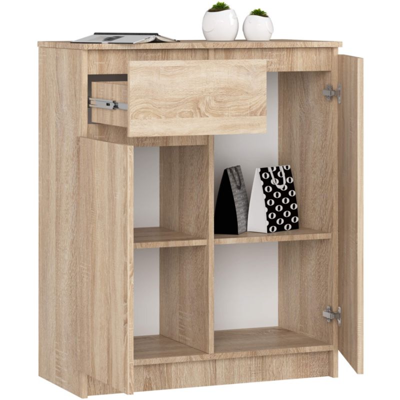 Komoda K80 80 cm Eg Sonoma Mat 2 Låger 1 Skuffe 4 Hylder