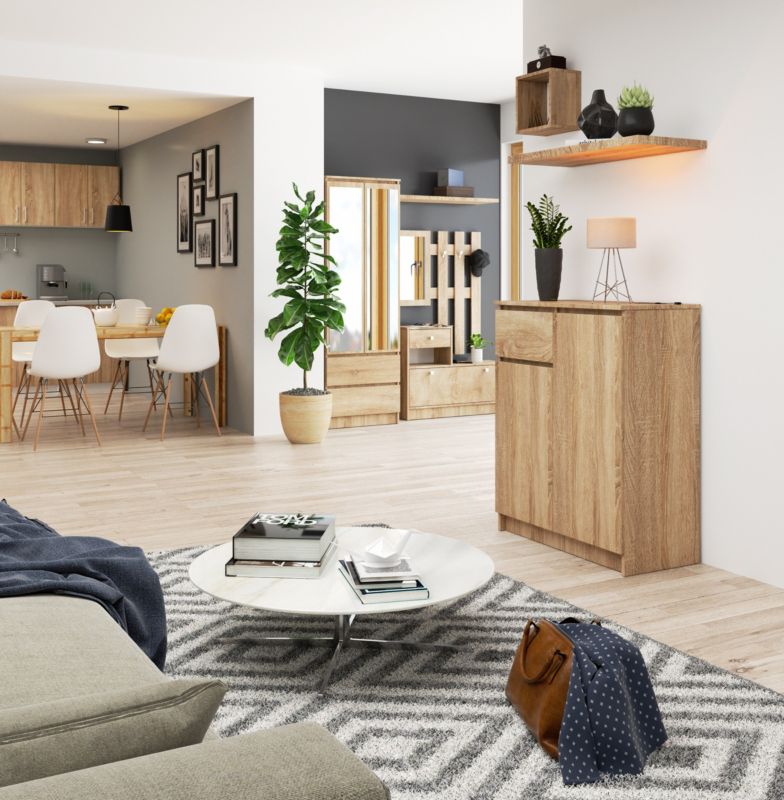 Kommode Akord K80 Eg Sonoma 80 cm 2 døre 1 skuffe farve Eg Sonoma mat 4 hylder 80x40x99 cm 1 stk.