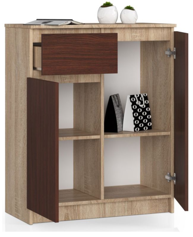 Kommode Akord K80 Eg Sonoma 80 cm 2 døre 1 skuffe farve Wenge mat 4 hylder 80x40x99 cm 1 stk.