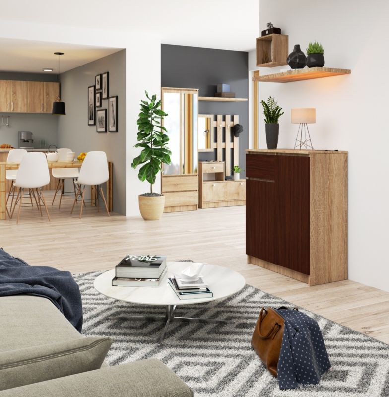 Kommode Akord K80 Eg Sonoma 80 cm 2 døre 1 skuffe farve Wenge mat 4 hylder 80x40x99 cm 1 stk.