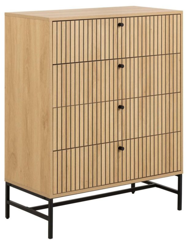 Komoda Albany 80 cm Eg Natur Rillet 4 Skuffer