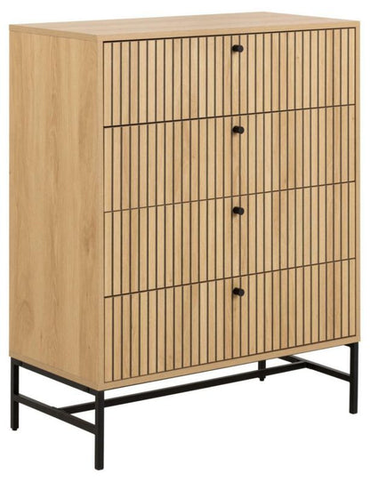 Komoda Albany 80 cm Eg Natur Rillet 4 Skuffer