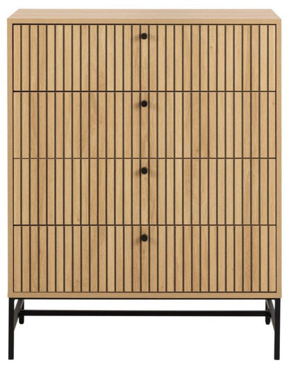 Komoda Albany 80 cm Eg Natur Rillet 4 Skuffer