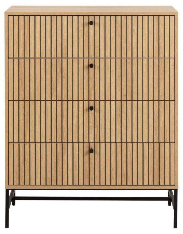 Komoda Albany 80 cm Eg Natur Rillet 4 Skuffer