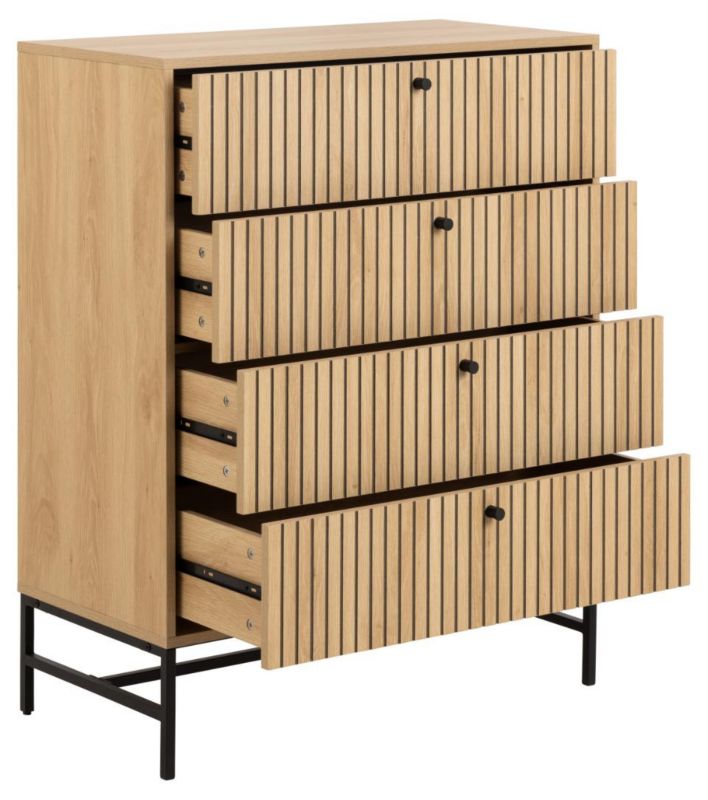 Komoda Albany 80 cm Eg Natur Rillet 4 Skuffer
