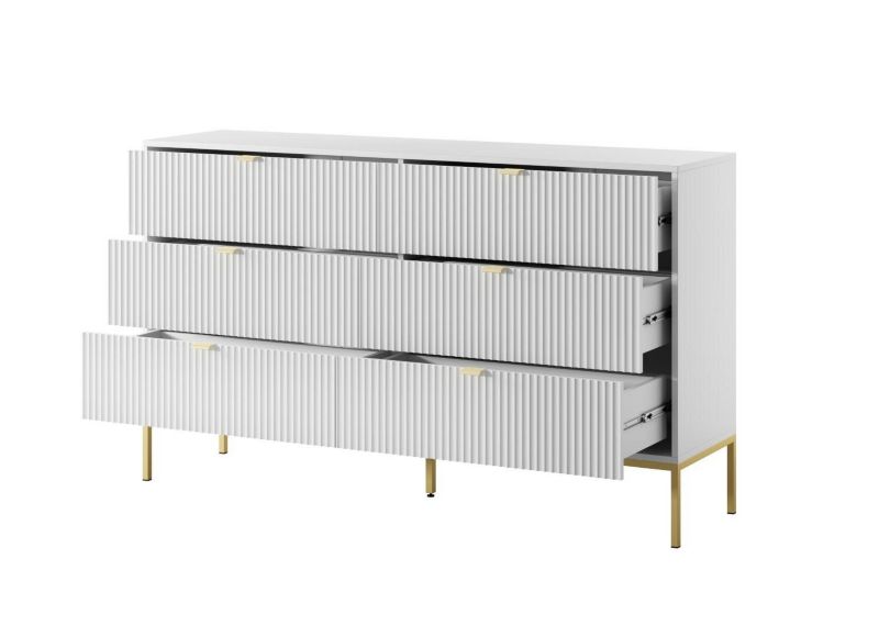 Komoda Almagro 6 Skuffer Rillet Hvid 154 cm