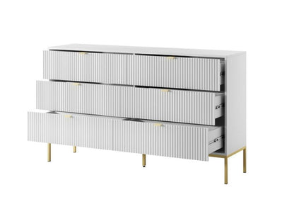Komoda Almagro 6 Skuffer Rillet Hvid 154 cm