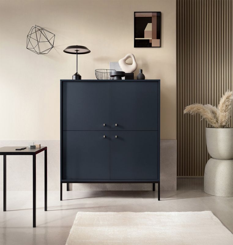 Fire-dørs kommode Bettso Molly 104 cm på sort aluminiumsramme i marineblå, 1 stk.