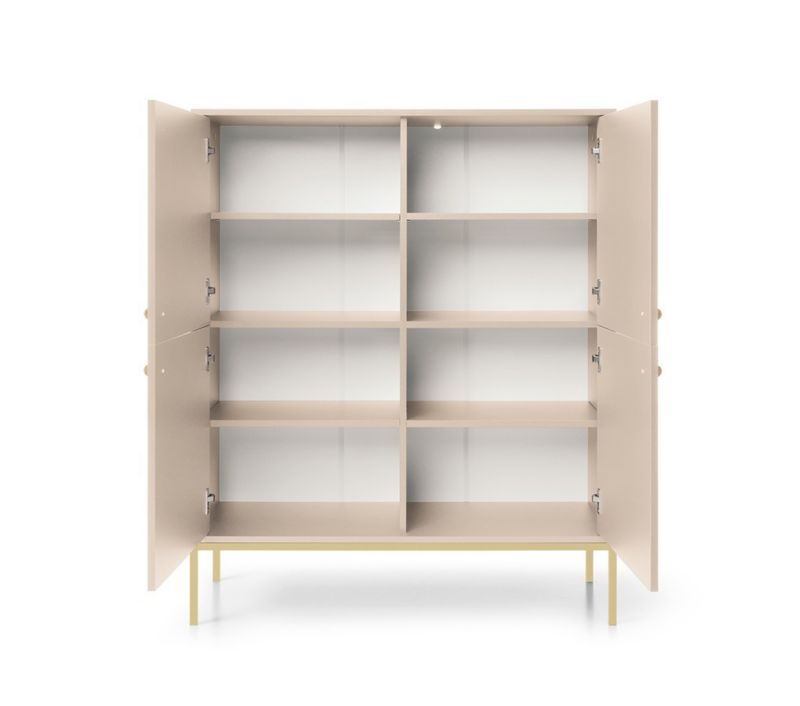Fire-dørs kommode Bettso Molly 104 cm på guldfarvet aluminiumsramme i beige, 1 stk.