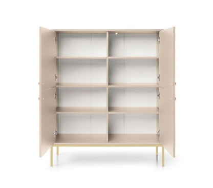 Fire-dørs kommode Bettso Molly 104 cm på guldfarvet aluminiumsramme i beige, 1 stk.