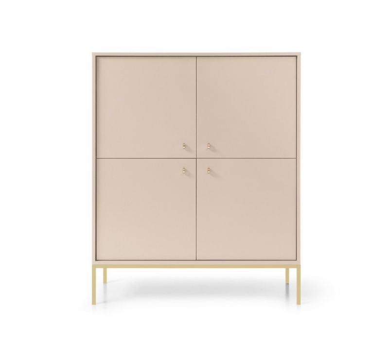 Fire-dørs kommode Bettso Molly 104 cm på guldfarvet aluminiumsramme i beige, 1 stk.