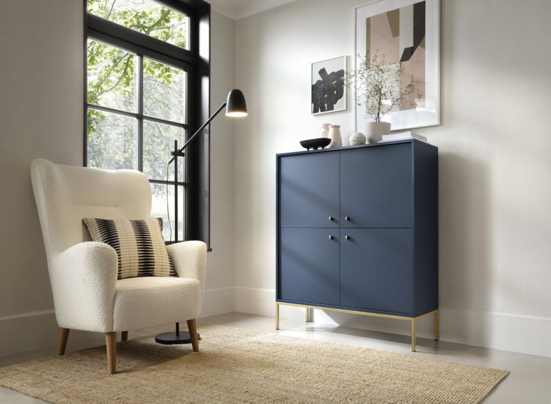 Fire-dørs kommode Bettso Molly 104 cm på guldfarvet aluminiumsramme i marineblå, 1 stk.