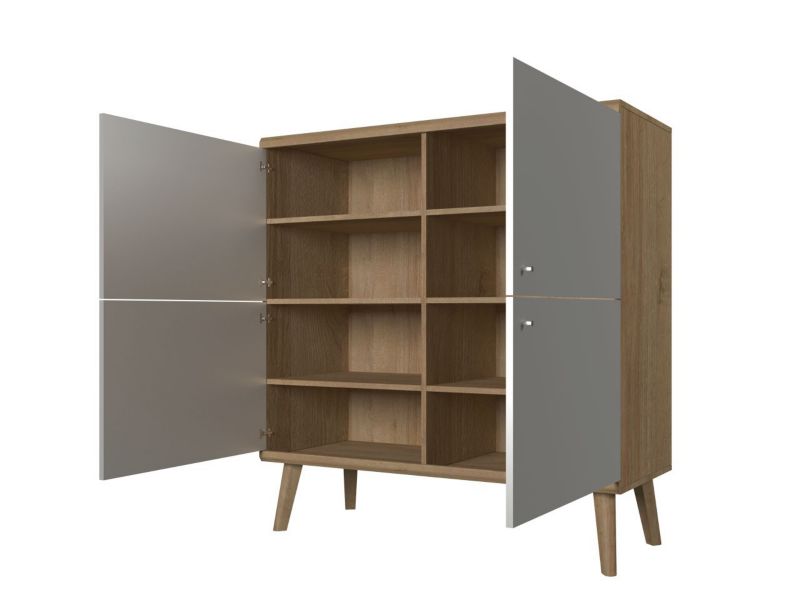 Fire-dørs kommode Bettso Primo 107 cm til stuen i hvid eg Riviera, 1 stk.