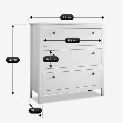 Kommod Azura 92 cm Hvid Skuffe