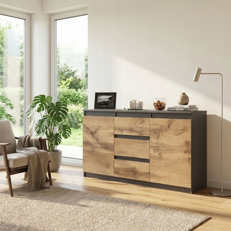 Komoda Natalia 120 cm Grafit Dąb Wotan