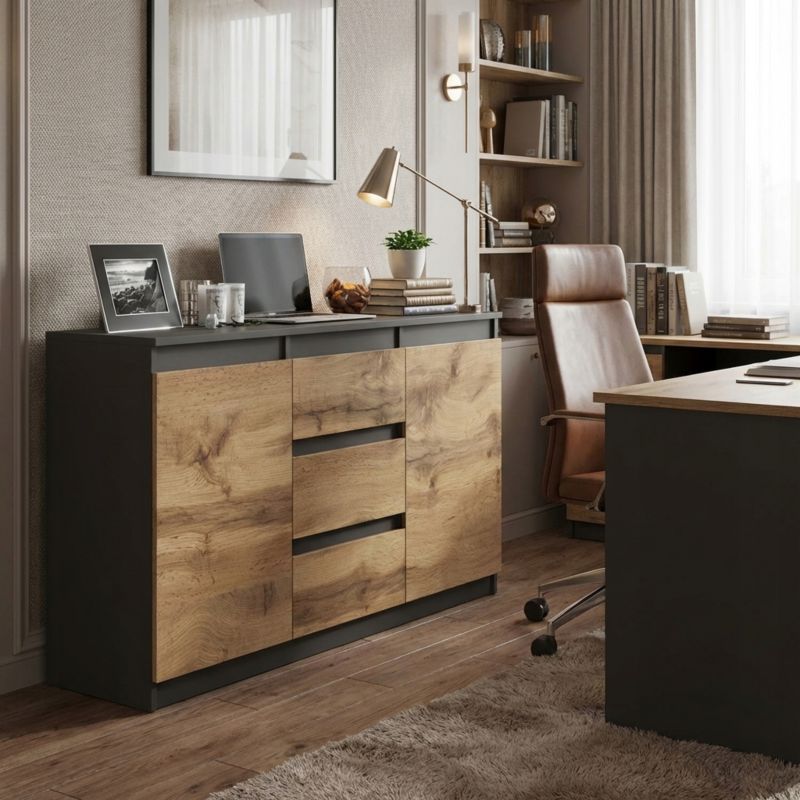 Komoda Natalia 120 cm Grafit Dąb Wotan