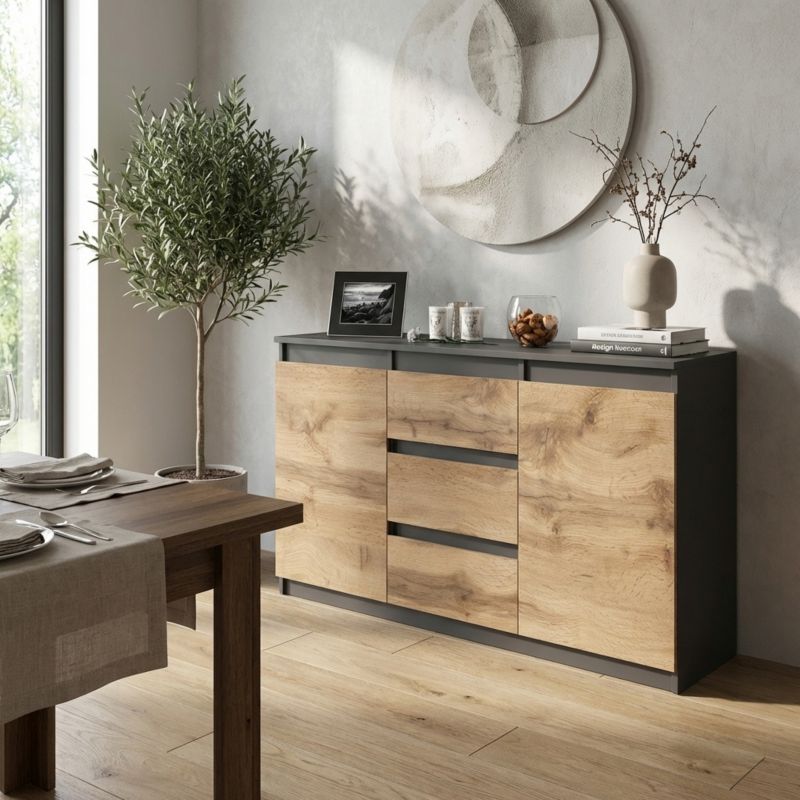 Komoda Natalia 120 cm Grafit Dąb Wotan