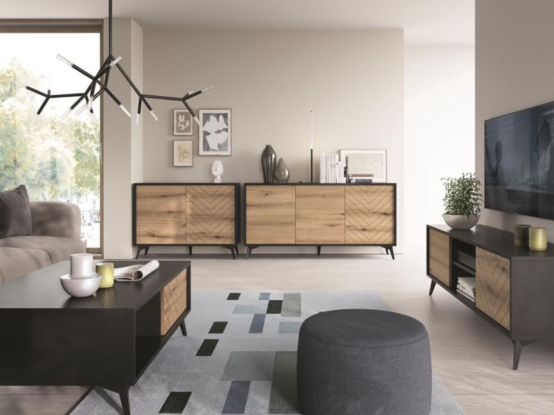 Bettso Diamond to-dørs kommode 104 cm i dąb evoke med mat sort finish, 1 stk.