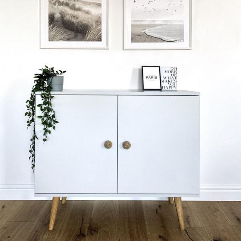 Bettso Ikon to-dørs kommode 100 cm med snorhåndtag på høje ben, hvid, 1 stk.