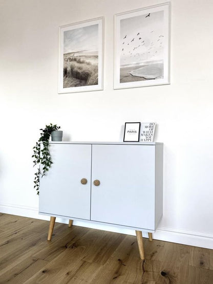 Bettso Ikon to-dørs kommode 100 cm med snorhåndtag på høje ben, hvid, 1 stk.