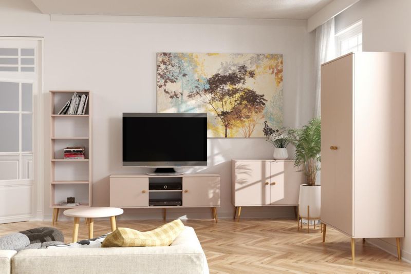 Bettso Ikon 100 cm to-dørs kommode med snorhåndtag på høje ben i macchiato, 1 stk.