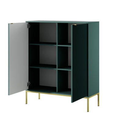 To-dørs kommode Bettso Nova 104 cm høj med gyldne ben og gyldent håndtag i grøn