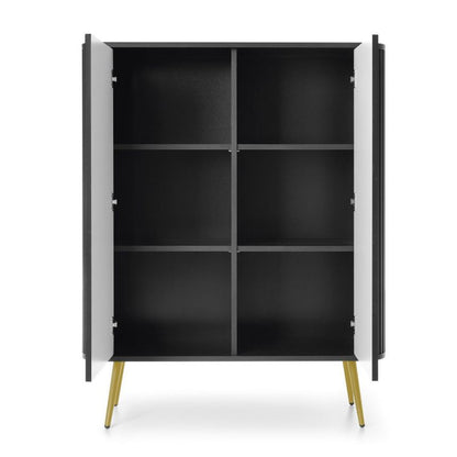 Høj kommode Bettso Zova 103 cm med to døre på gyldne ben i sort, 1 stk.