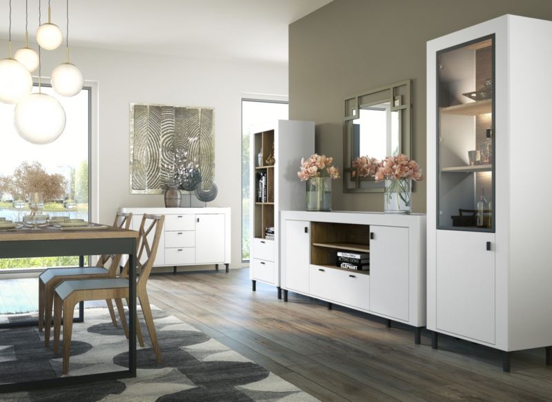 To-dørs kommode med skuffe Bettso Mossa 2d1s stilfuld til stuen i kashmirhvid, 1 stk.