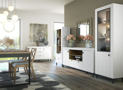 To-dørs kommode med skuffe Bettso Mossa 2d1s stilfuld til stuen i kashmirhvid, 1 stk.