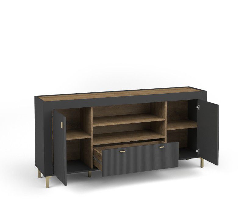 To-dørs kommode med skuffe Bettso Mossa 2d1s stilfuld til stuen i kashmir sort 1 stk.