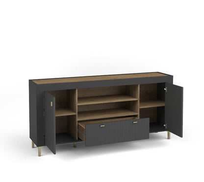 To-dørs kommode med skuffe Bettso Mossa 2d1s stilfuld til stuen i kashmir sort 1 stk.