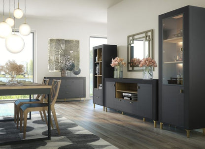 To-dørs kommode med skuffe Bettso Mossa 2d1s stilfuld til stuen i kashmir sort 1 stk.