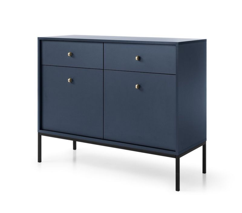 To-dørs kommode med skuffer Bettso Molly 104 cm på sort stel i navyblå, 1 stk.