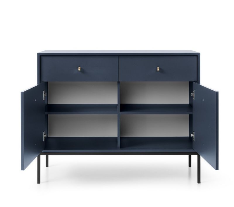To-dørs kommode med skuffer Bettso Molly 104 cm på sort stel i navyblå, 1 stk.