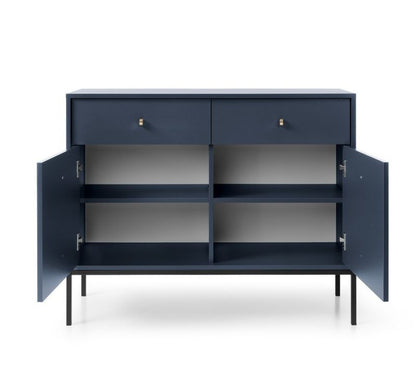 To-dørs kommode med skuffer Bettso Molly 104 cm på sort stel i navyblå, 1 stk.