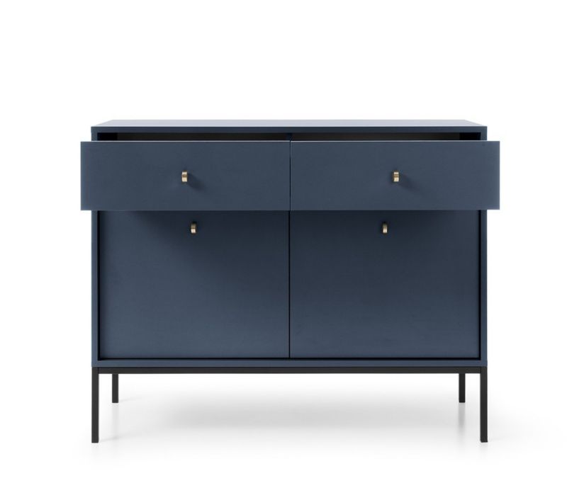 To-dørs kommode med skuffer Bettso Molly 104 cm på sort stel i navyblå, 1 stk.