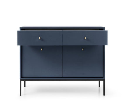 To-dørs kommode med skuffer Bettso Molly 104 cm på sort stel i navyblå, 1 stk.