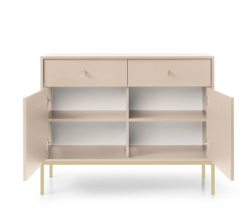 To-dørs kommode med skuffer Bettso Molly 104 cm på gylden aluminiumsramme i beige, 1 stk.